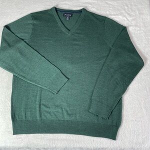 Jos A Bank Sweater Mens XX Large Green 100% Merino Wool V Neck Pullover Soft